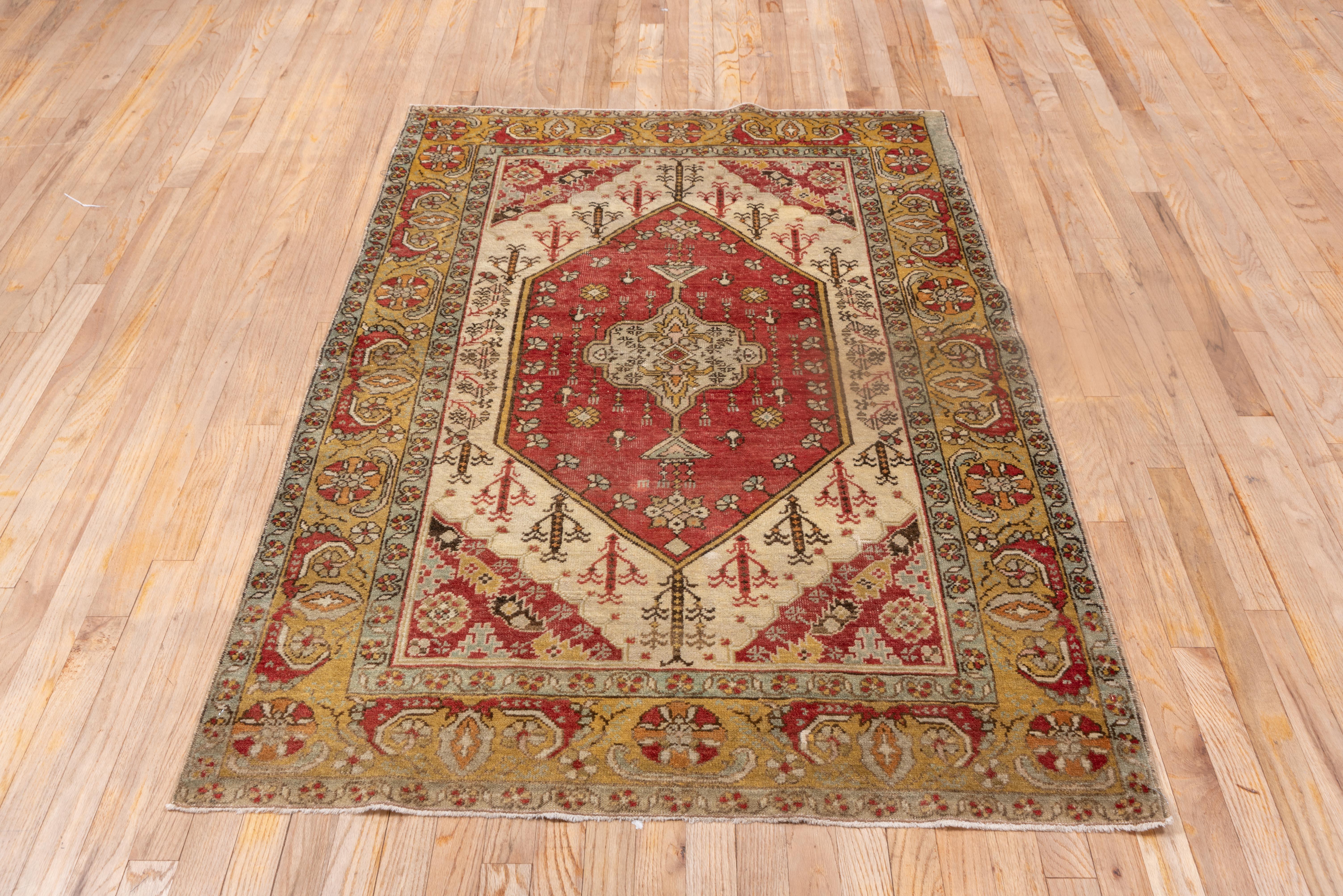 Turkish Geometric Oushak in Rich Colored Border Pattern For Sale 1