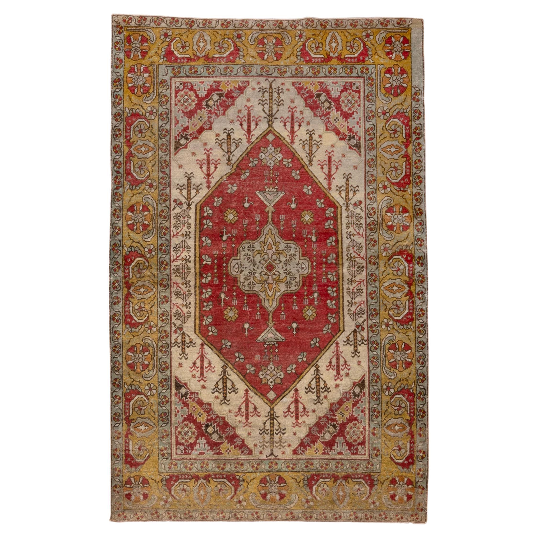 Turkish Geometric Oushak in Rich Colored Border Pattern For Sale