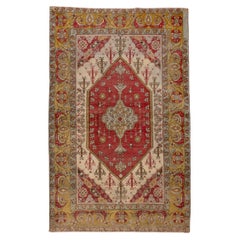 Vintage Turkish Geometric Oushak in Rich Colored Border Pattern