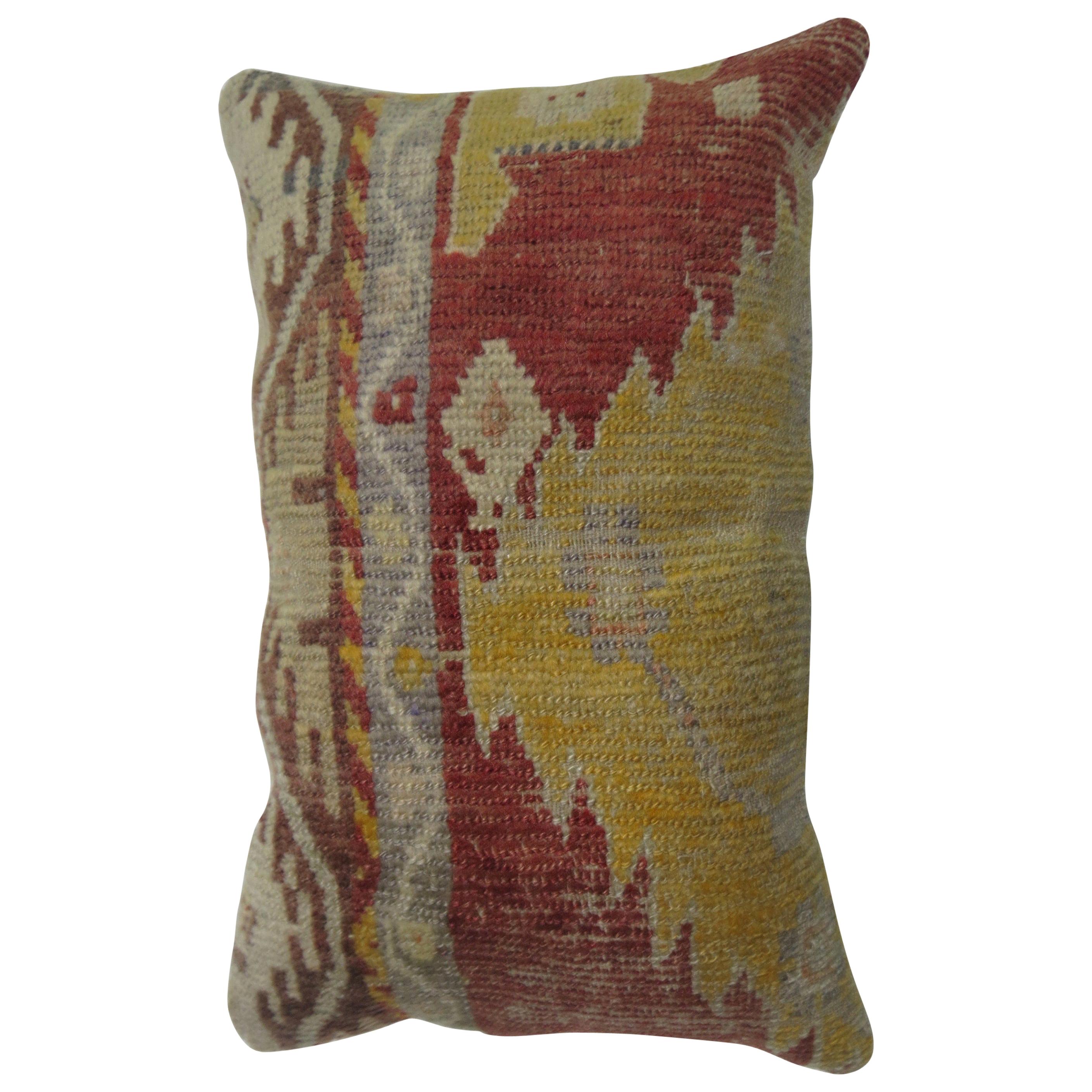 Turkish Geometric Red Yellow Rug Pillow For Sale