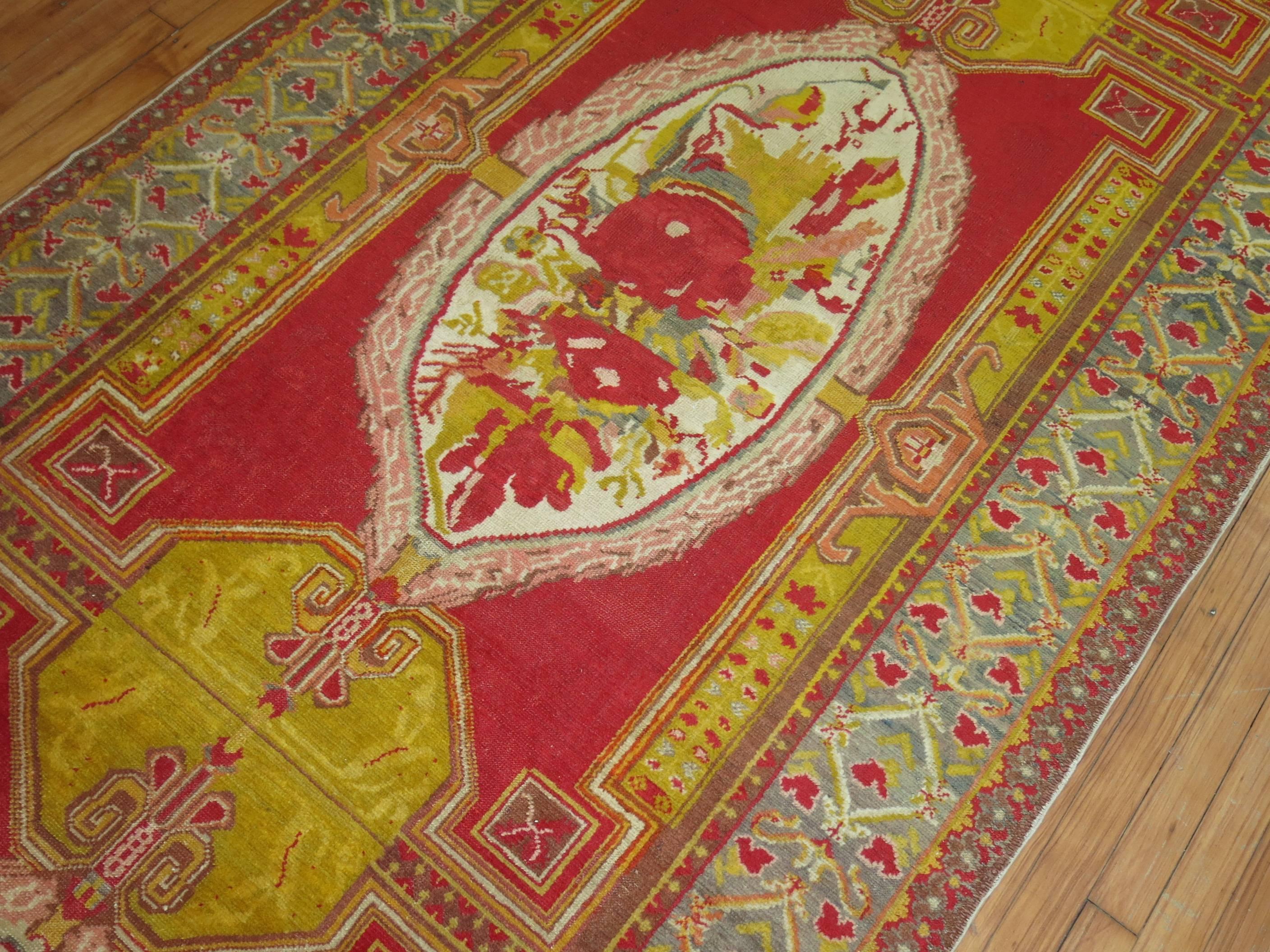 Hand-Knotted Turkish Ghiordes Gallery Rug For Sale