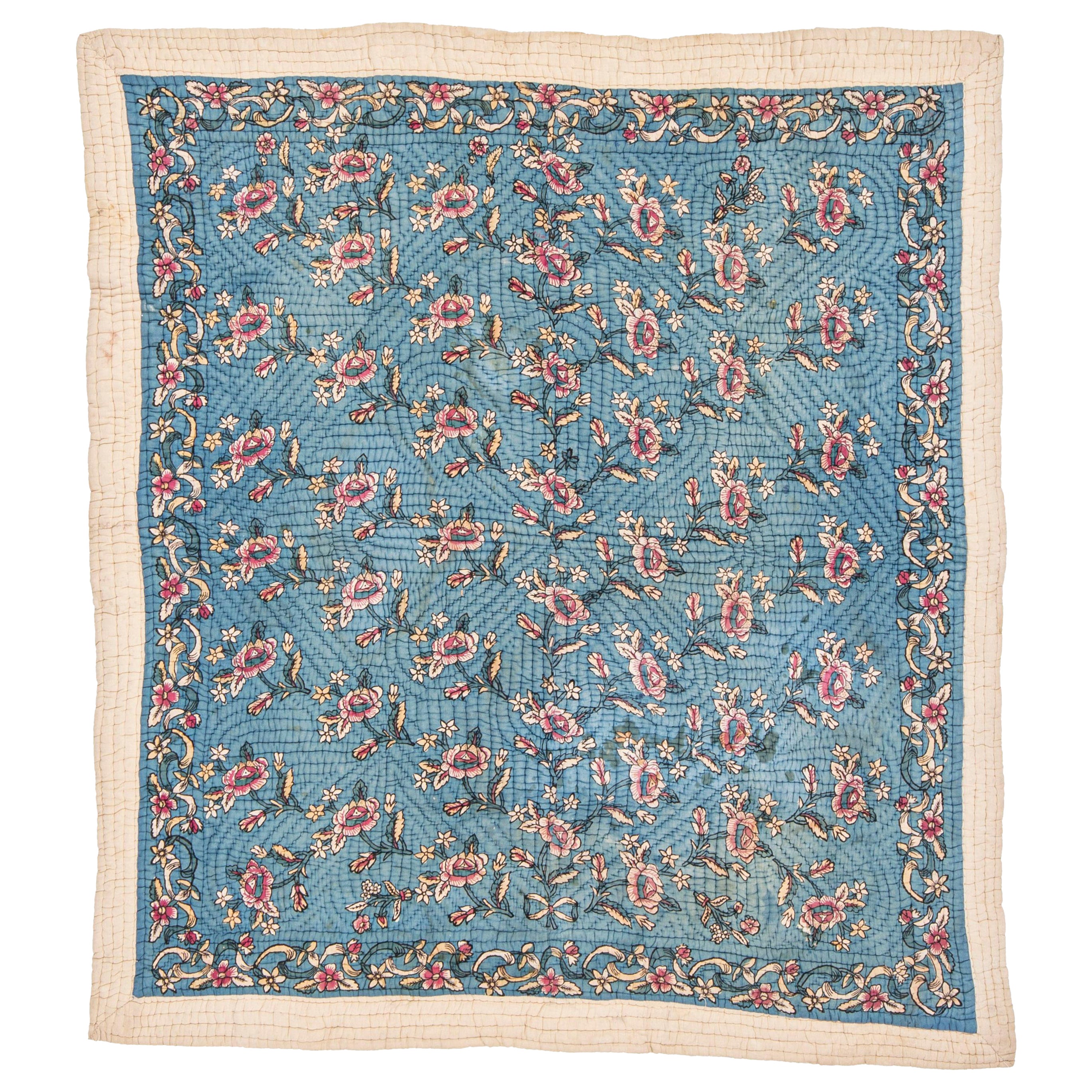 Turkish Hand Block Printed Quilt, yorgan, Turkey, Early 20th C.