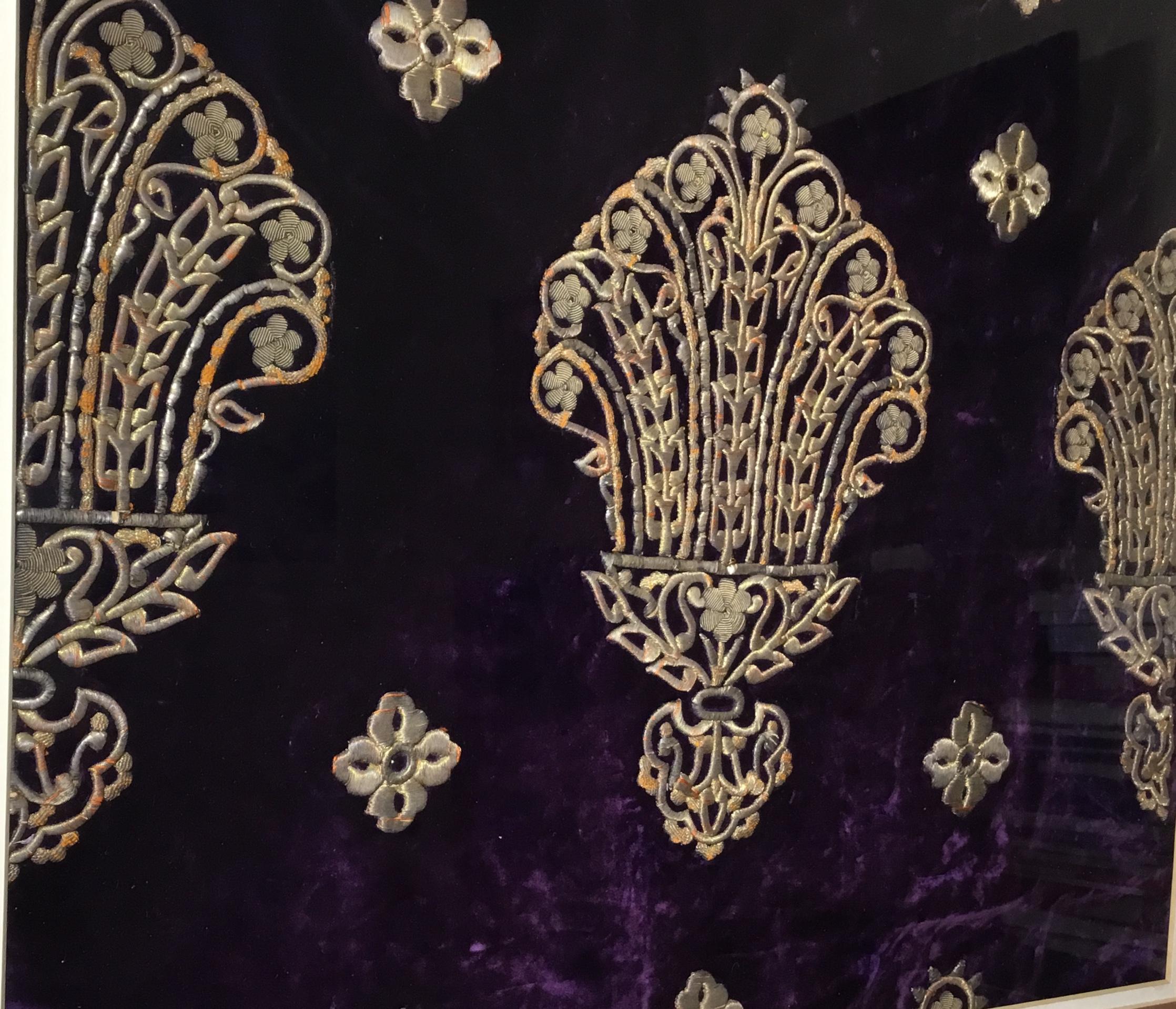 19th Century Turkish Hand Embroidery Textile in Shadowbox For Sale