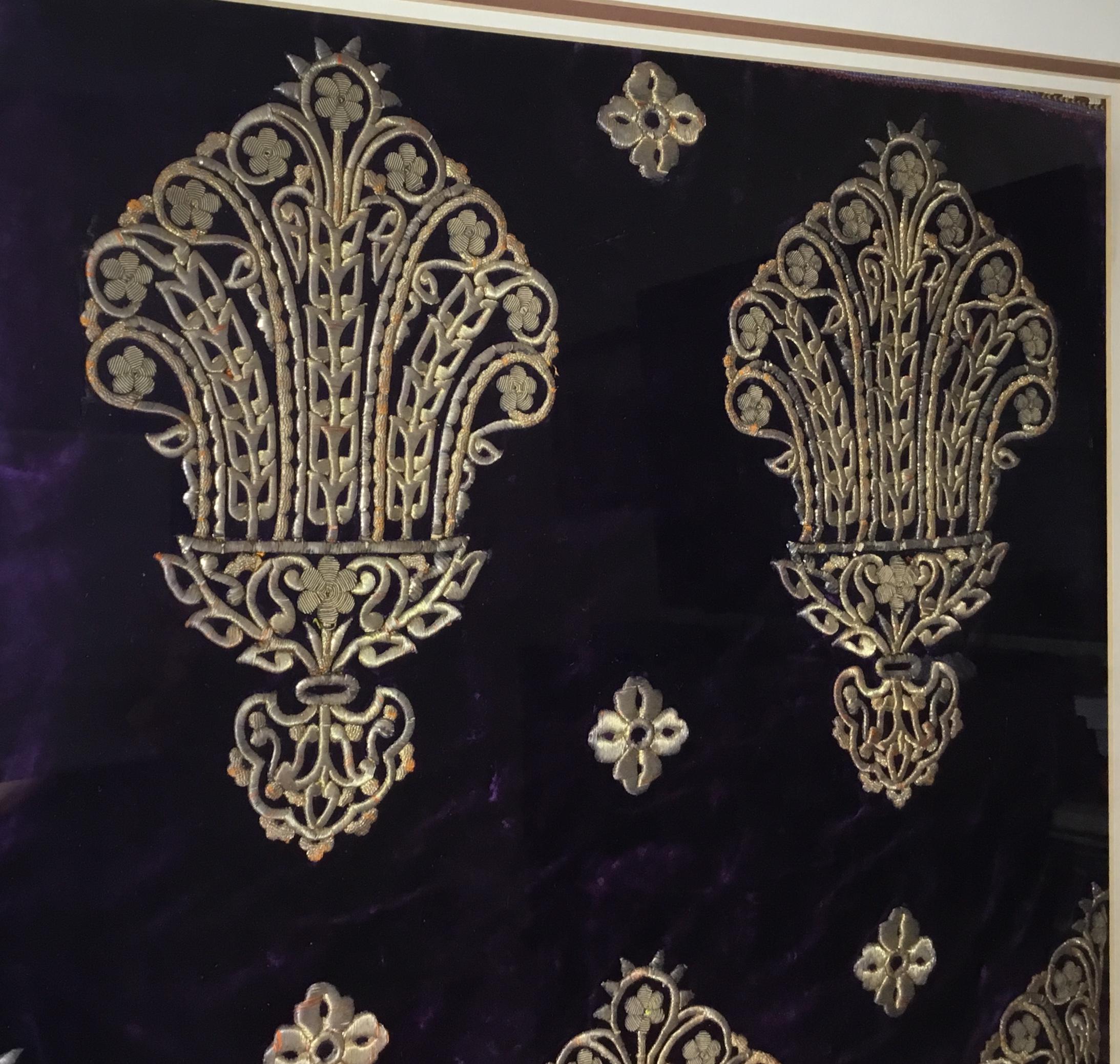 Silk Turkish Hand Embroidery Textile in Shadowbox For Sale