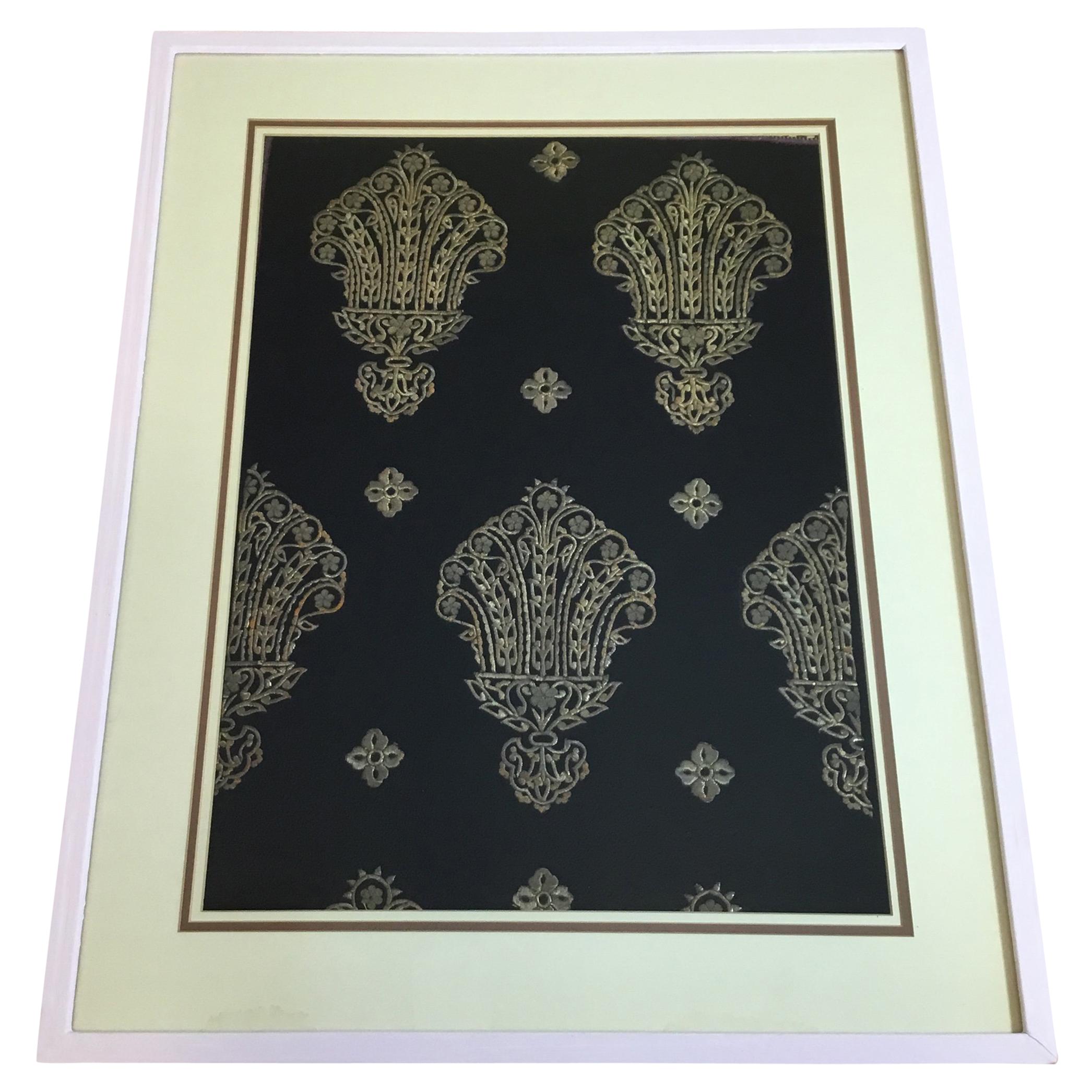 Turkish Hand Embroidery Textile in Shadowbox For Sale