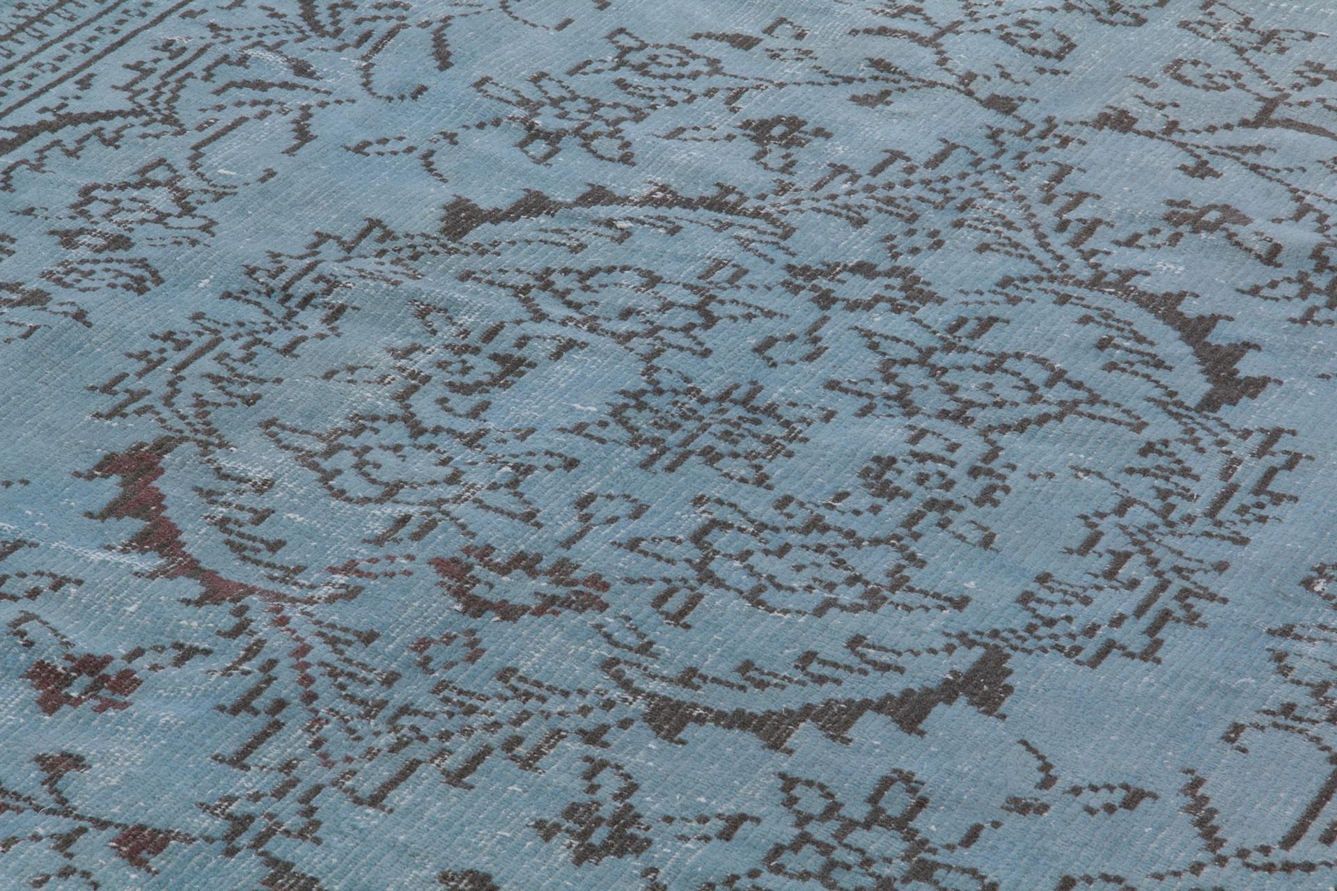 Modern Turkish Hand Knotted Rug Over-Dyed in Soft Cerulean Blue