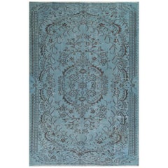 Turkish Hand Knotted Rug Over-Dyed in Soft Cerulean Blue