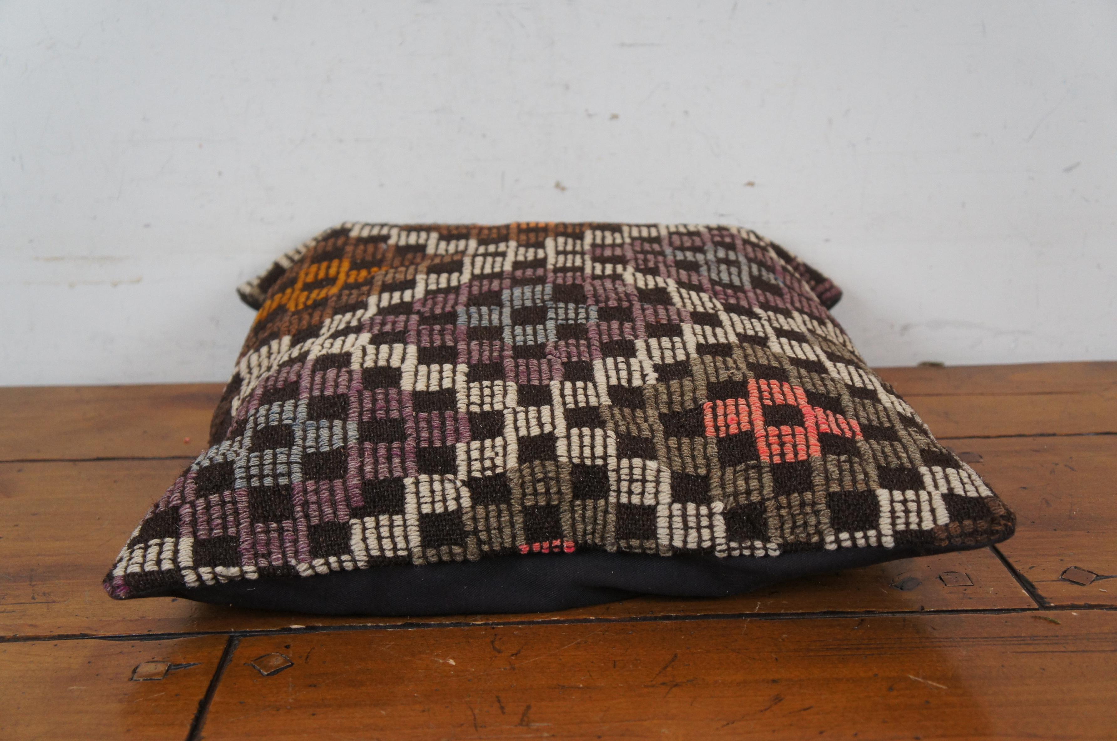 20th Century Turkish Hand Woven Wool Cotton Geometric Oldkilim Kilim Lumbar Throw Pillow 18
