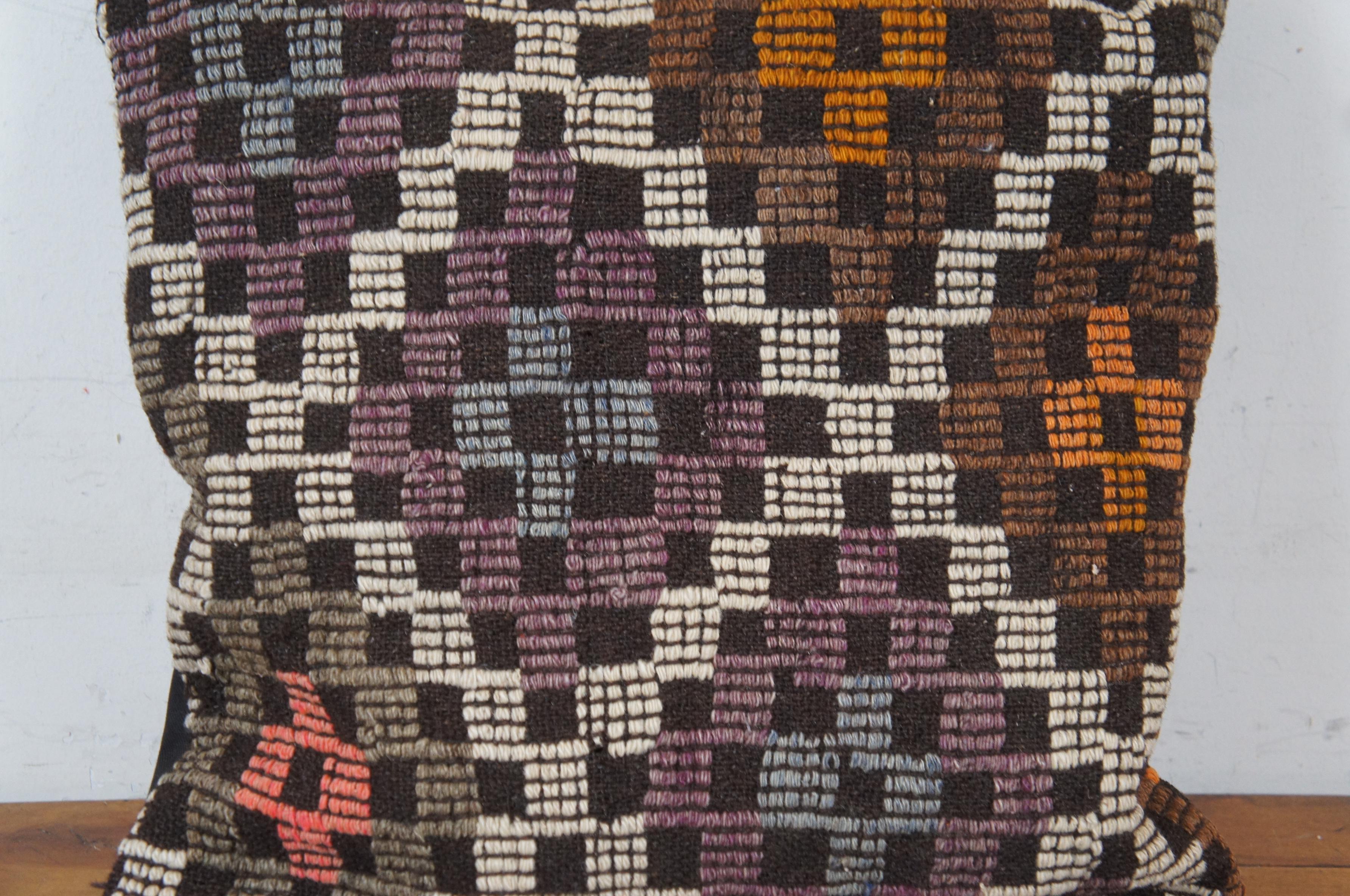 Turkish Hand Woven Wool Cotton Geometric Oldkilim Kilim Lumbar Throw Pillow 18