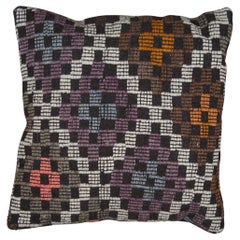 Vintage Turkish Hand Woven Wool Cotton Geometric Oldkilim Kilim Lumbar Throw Pillow 18"