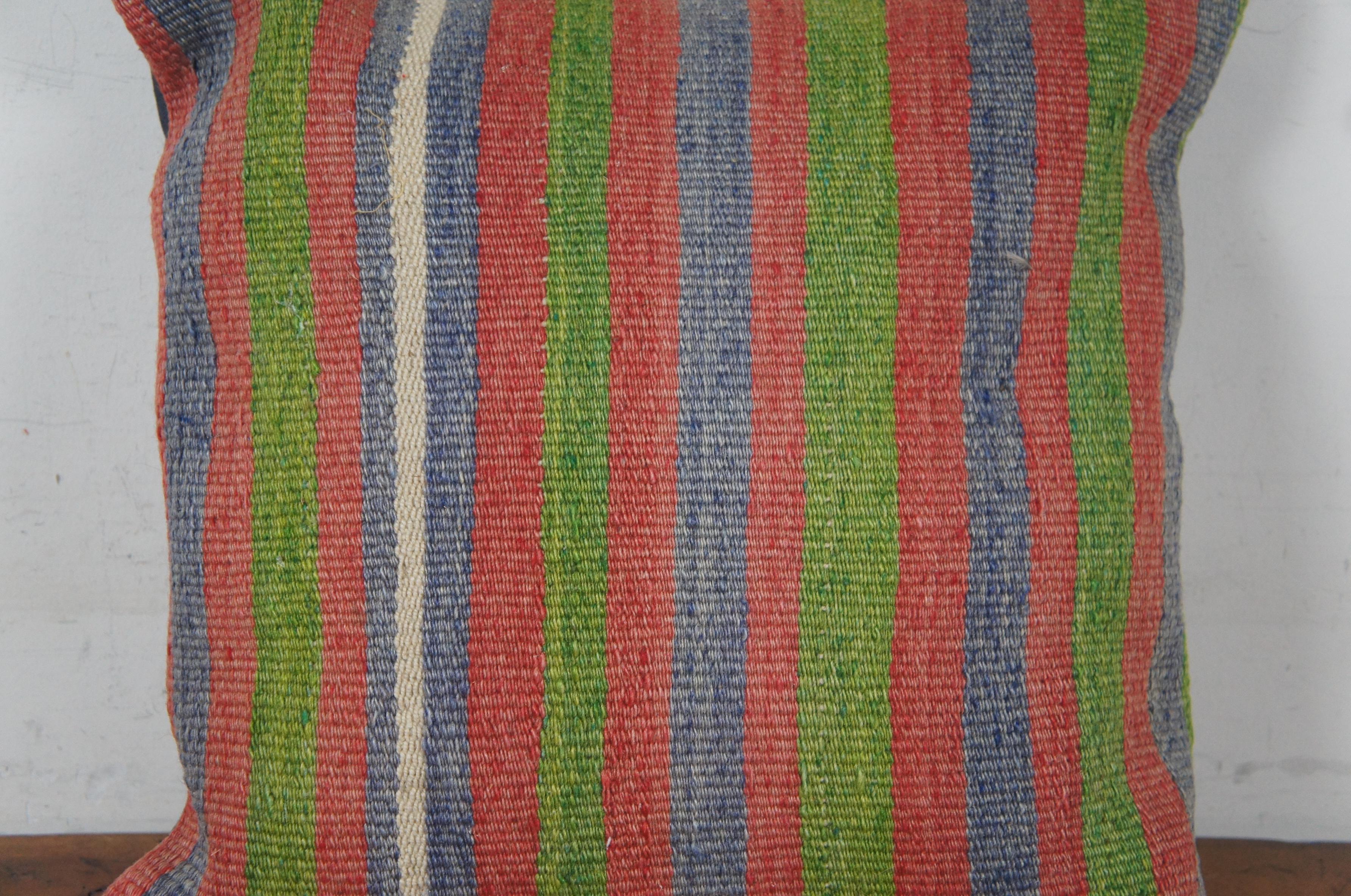 Turkish Hand Woven Wool Oldkilim Kilim Geometric Striped Lumbar Throw Pillow 18