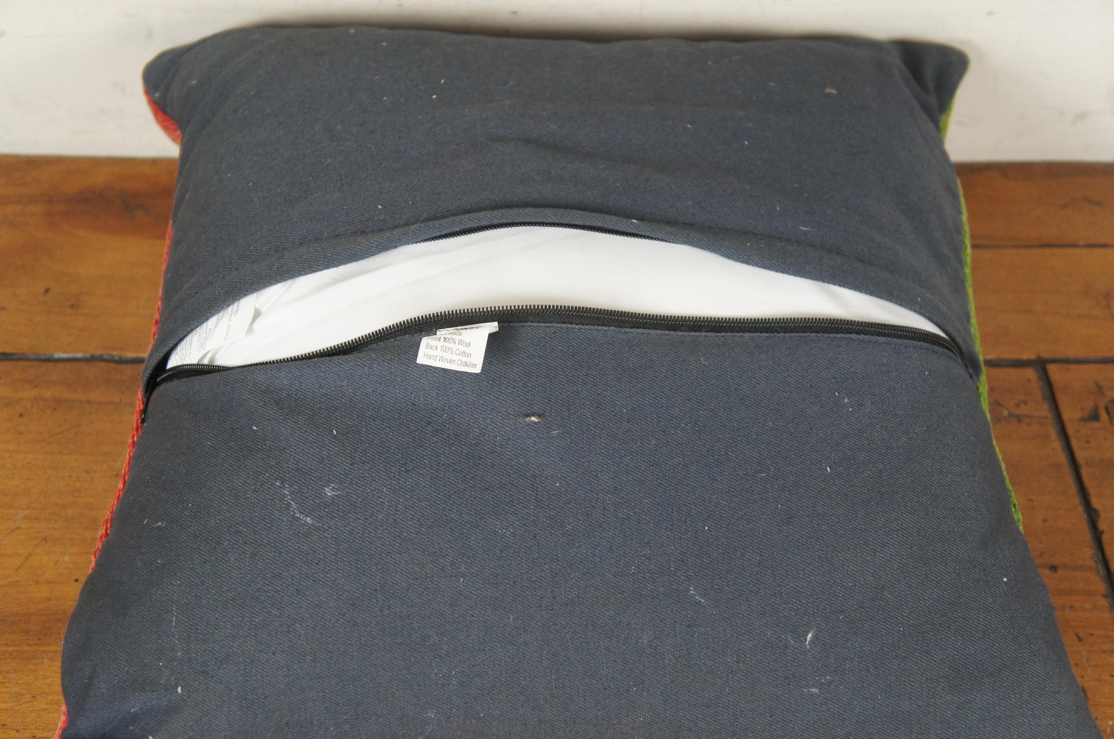 Turkish Hand Woven Wool Oldkilim Kilim Geometric Striped Lumbar Throw Pillow 18