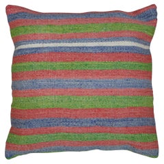 Turkish Hand Woven Wool Oldkilim Kilim Geometric Striped Lumbar Throw Pillow 18"
