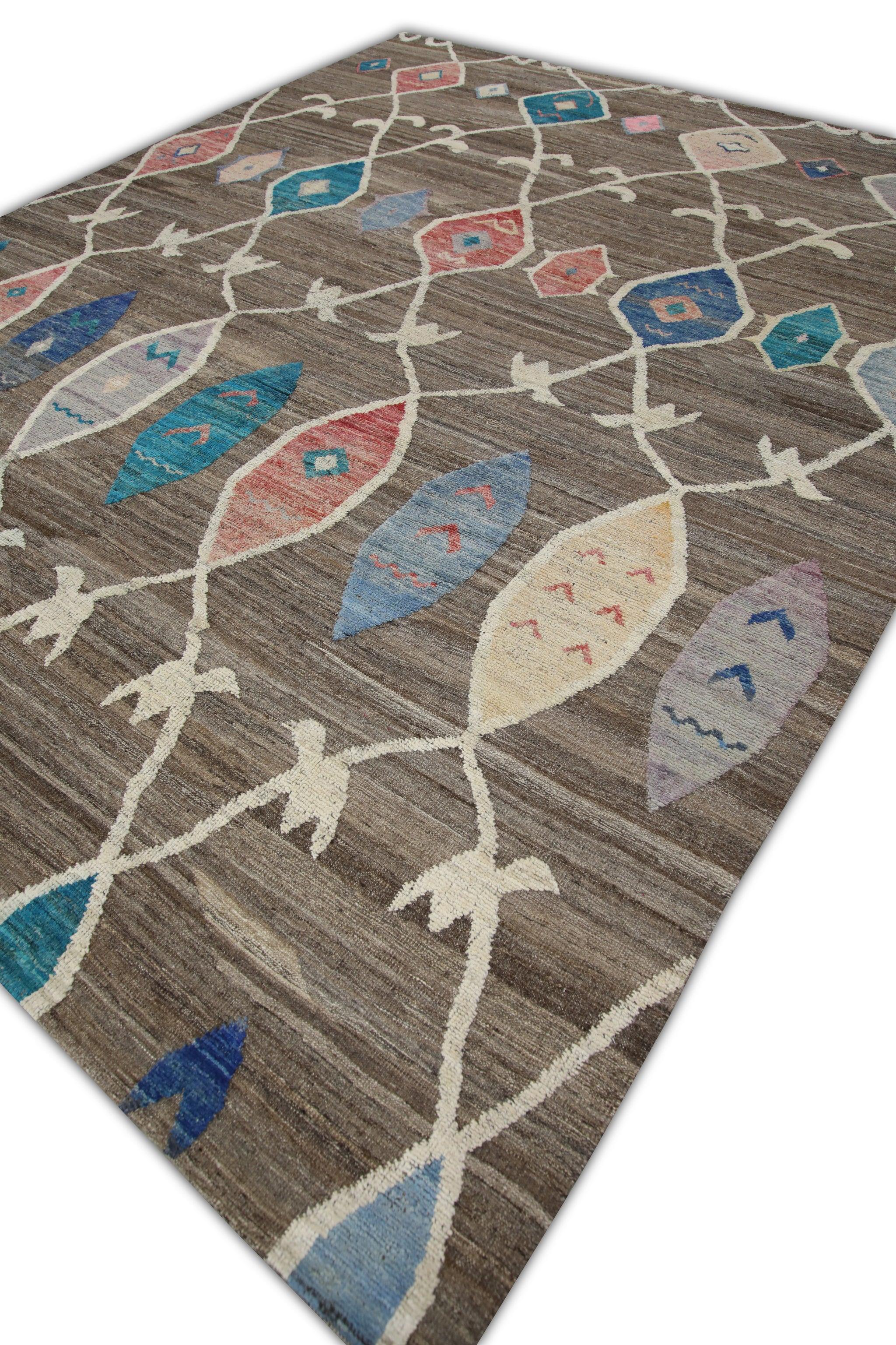 Turkish Handmade Kilim Wool Flatweave Rug Brown Multicolor 9'10