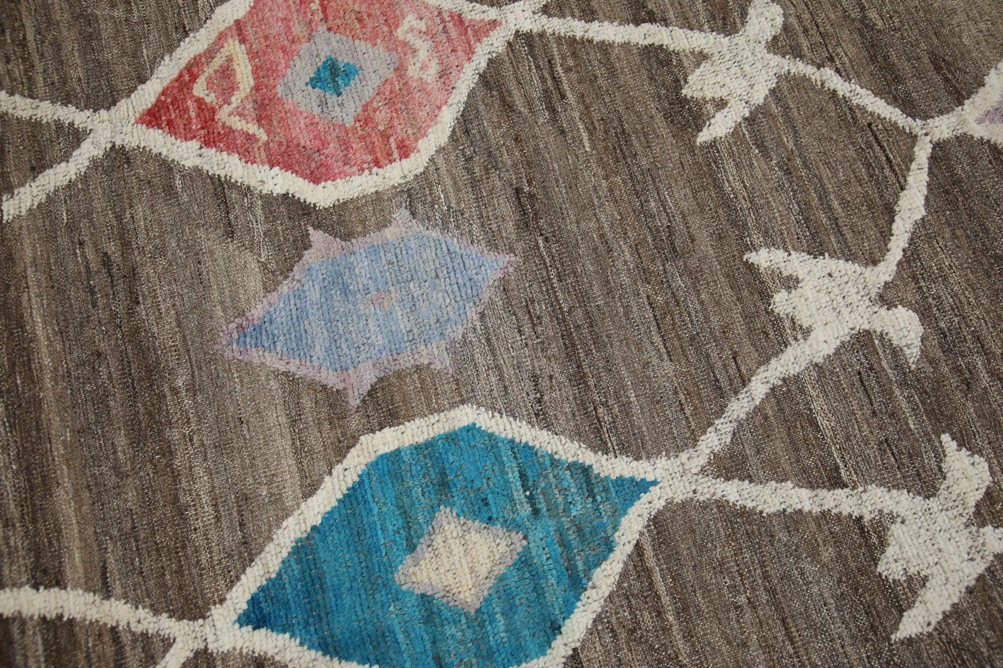 Modern Turkish Handmade Kilim Wool Flatweave Rug Brown Multicolor 9'10