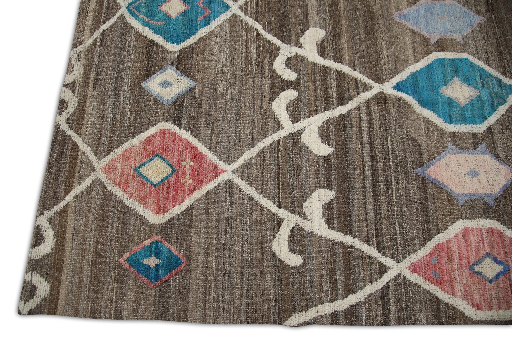 Vegetable Dyed Turkish Handmade Kilim Wool Flatweave Rug Brown Multicolor 9'10