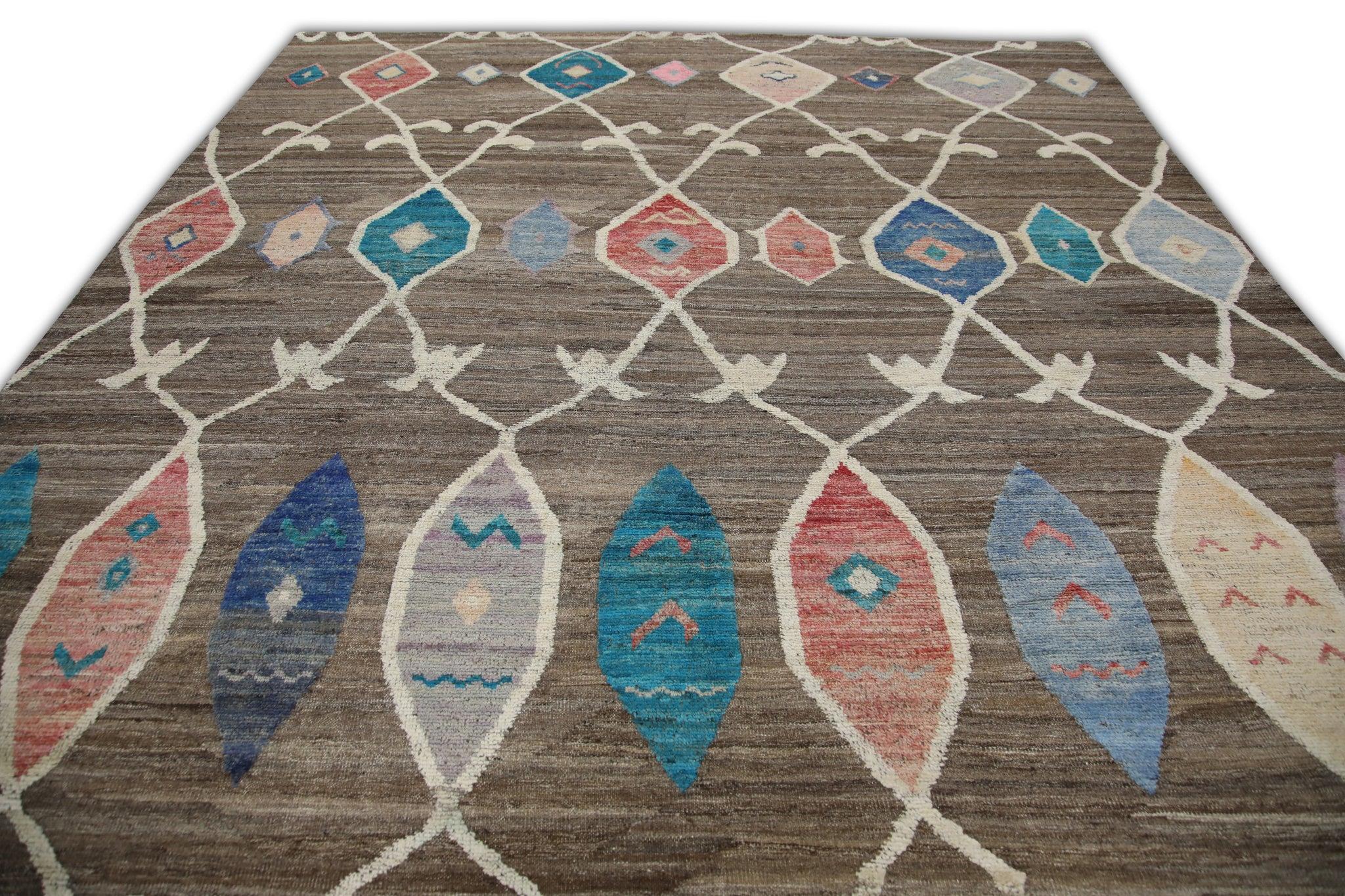 Turkish Handmade Kilim Wool Flatweave Rug Brown Multicolor 9'10