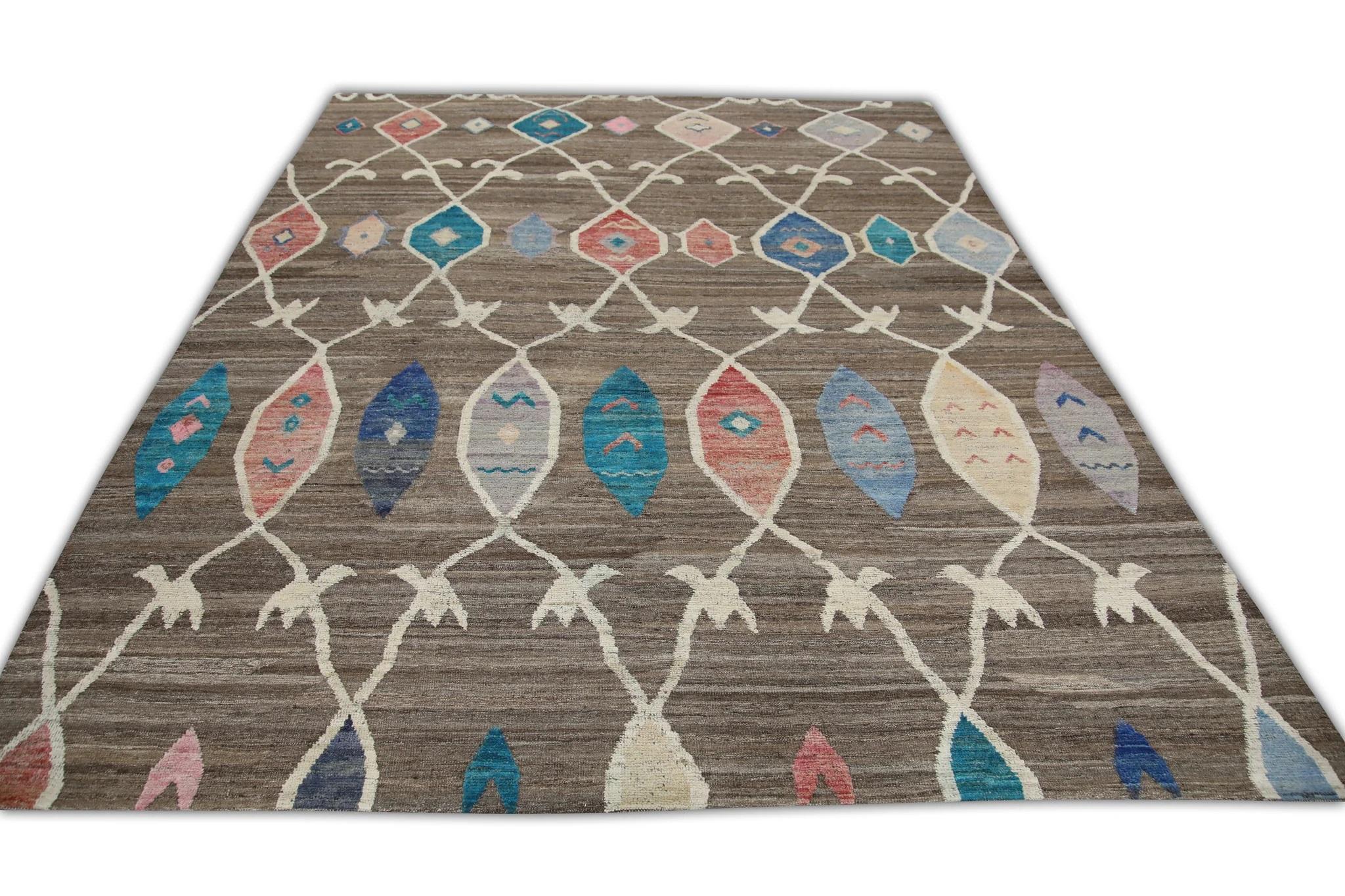 Contemporary Turkish Handmade Kilim Wool Flatweave Rug Brown Multicolor 9'10