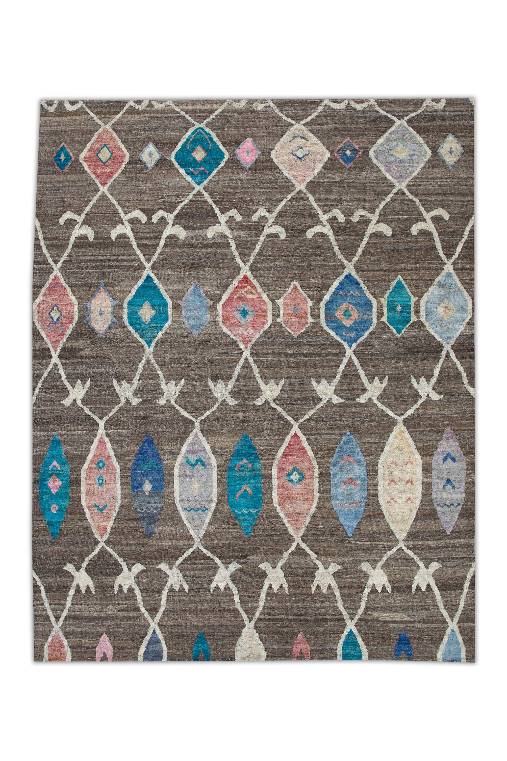 Turkish Handmade Kilim Wool Flatweave Rug Brown Multicolor 9'10