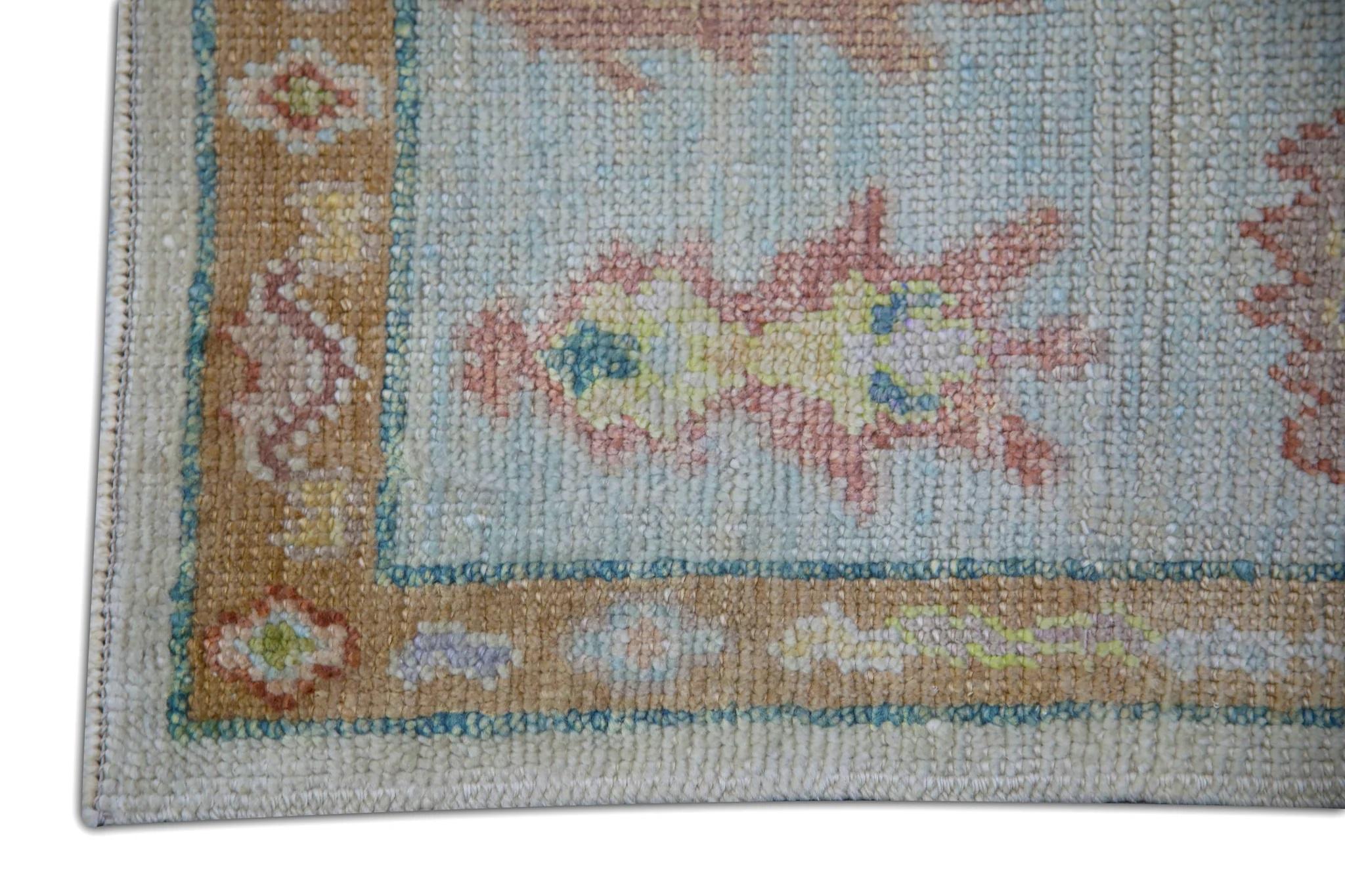 Türkische Handarbeit Oushak Teppich Blau Creme Wolle Teppich 6' x 9'3