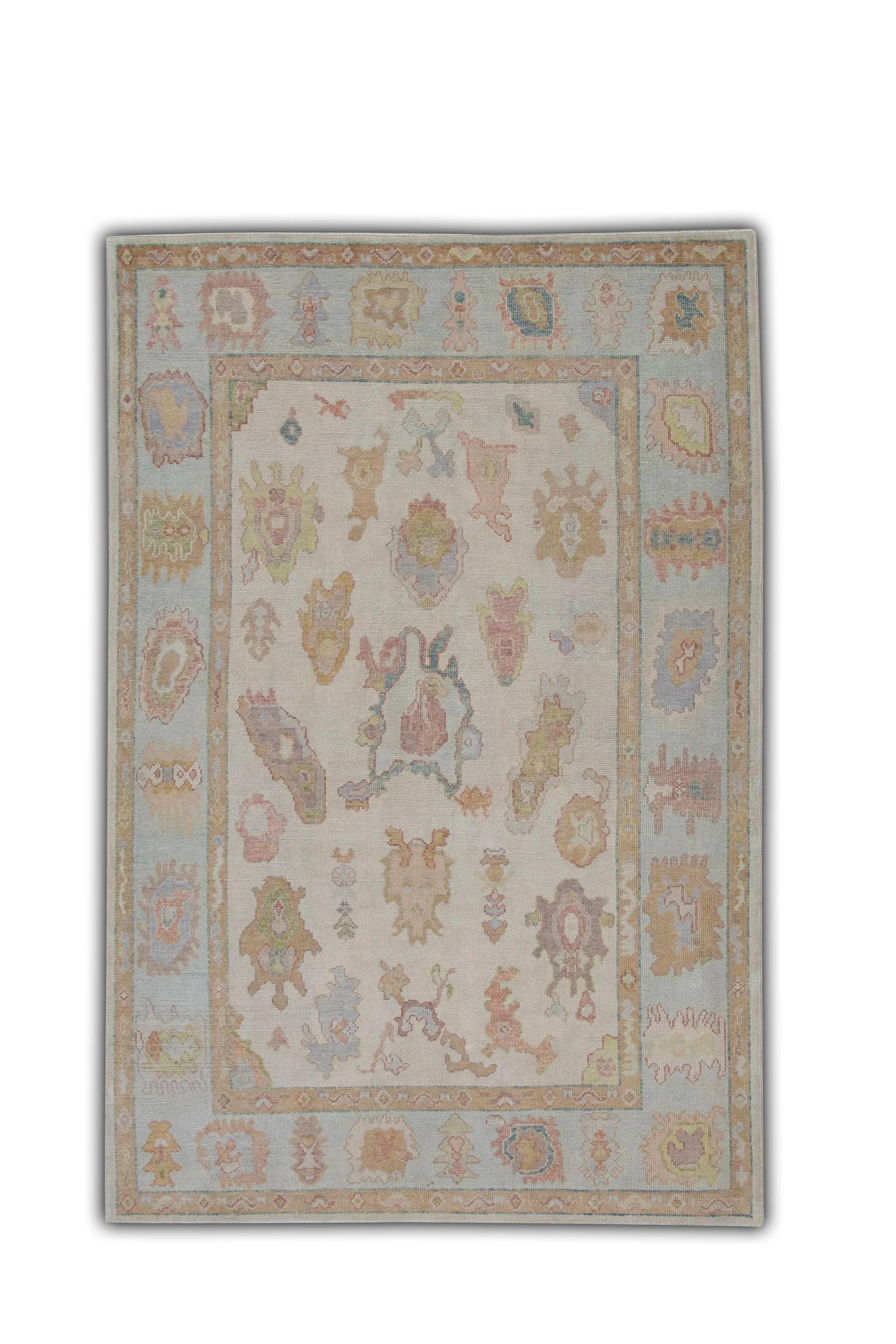 Türkische Handarbeit Oushak Teppich Blau Creme Wolle Teppich 6' x 9'3