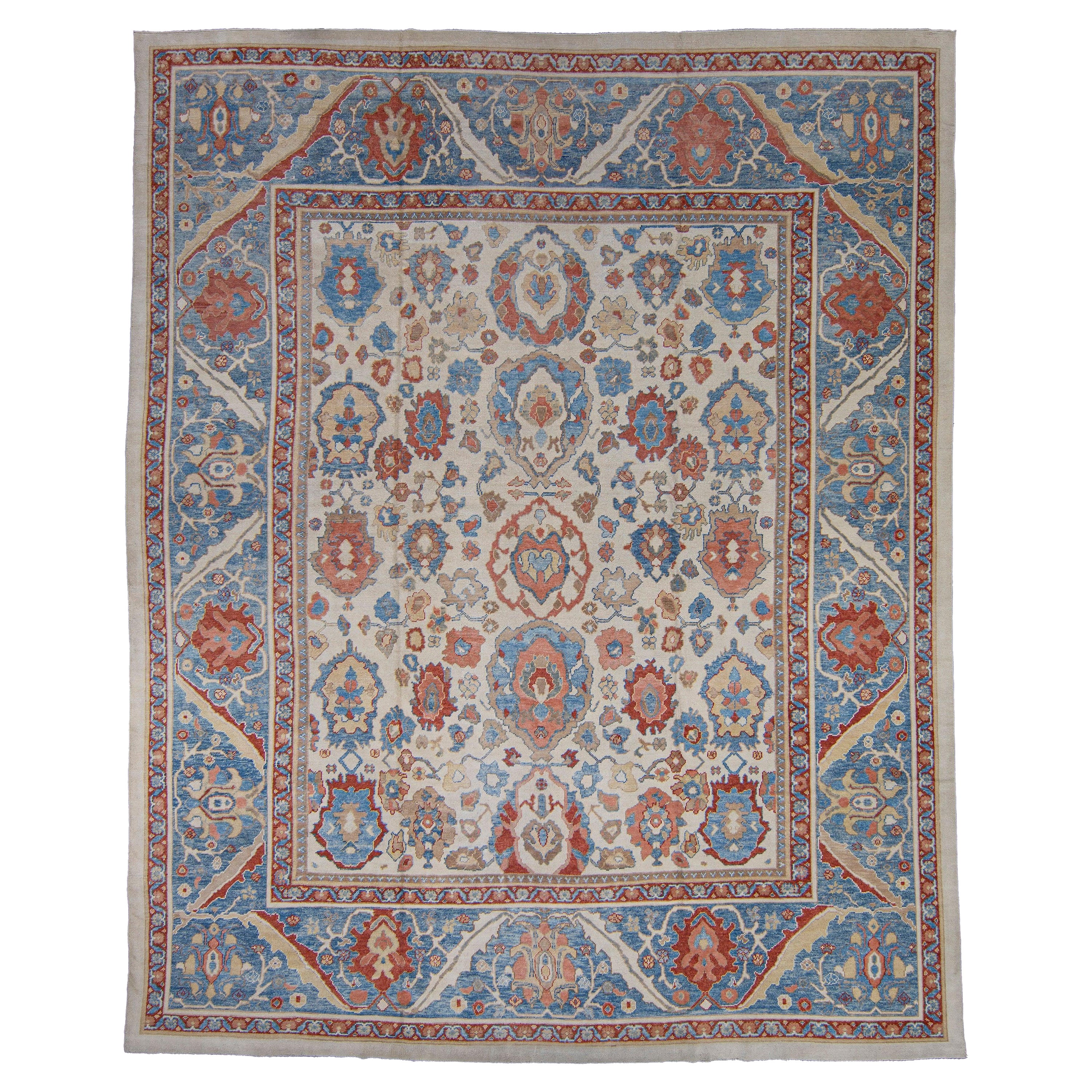 Türkischer handgefertigter Oushak Teppich Floral Geometrisches Design Teppich 13' x 16'2"