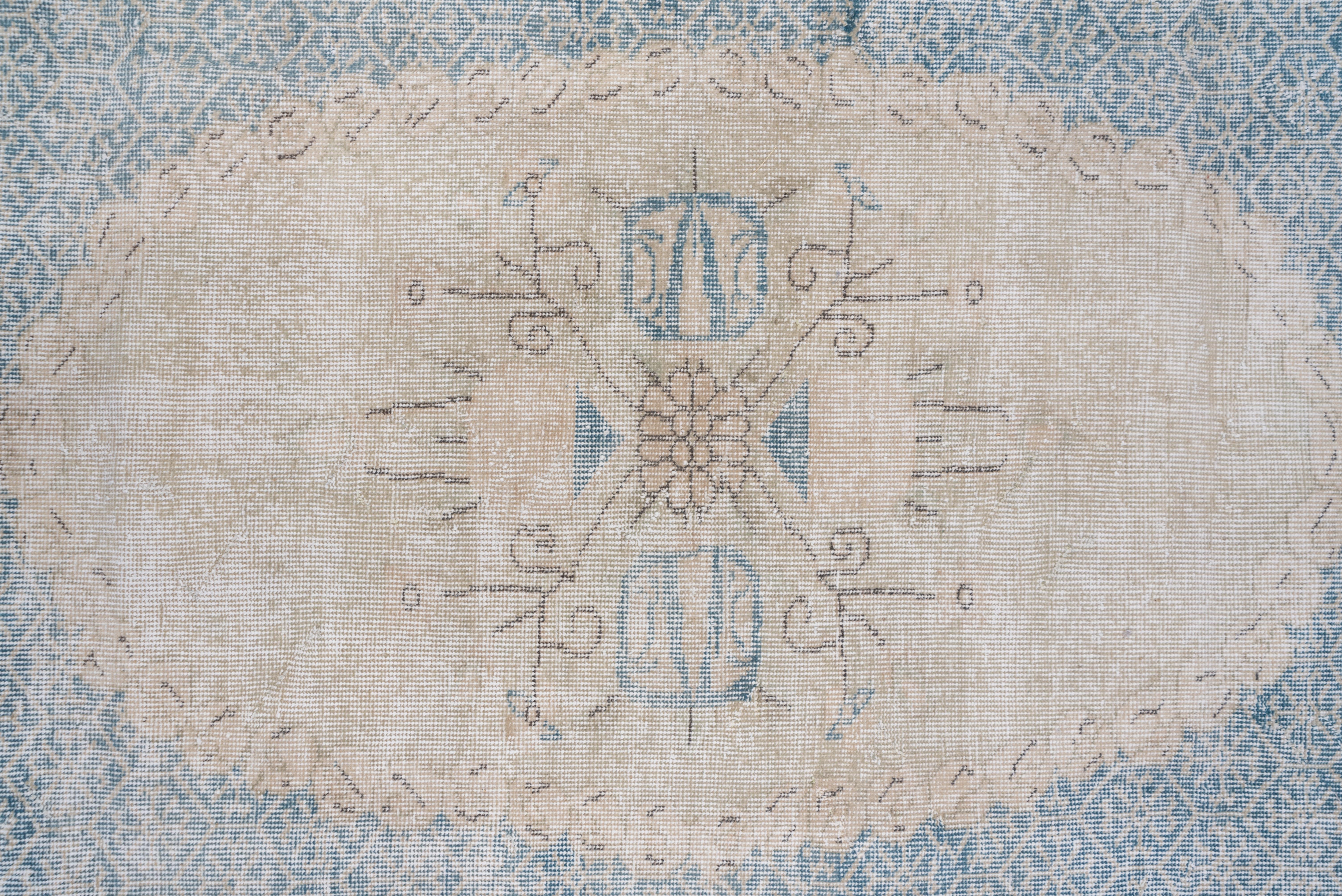 Hand-Knotted Turkish Handmade Sparta Carpet, White and Blue