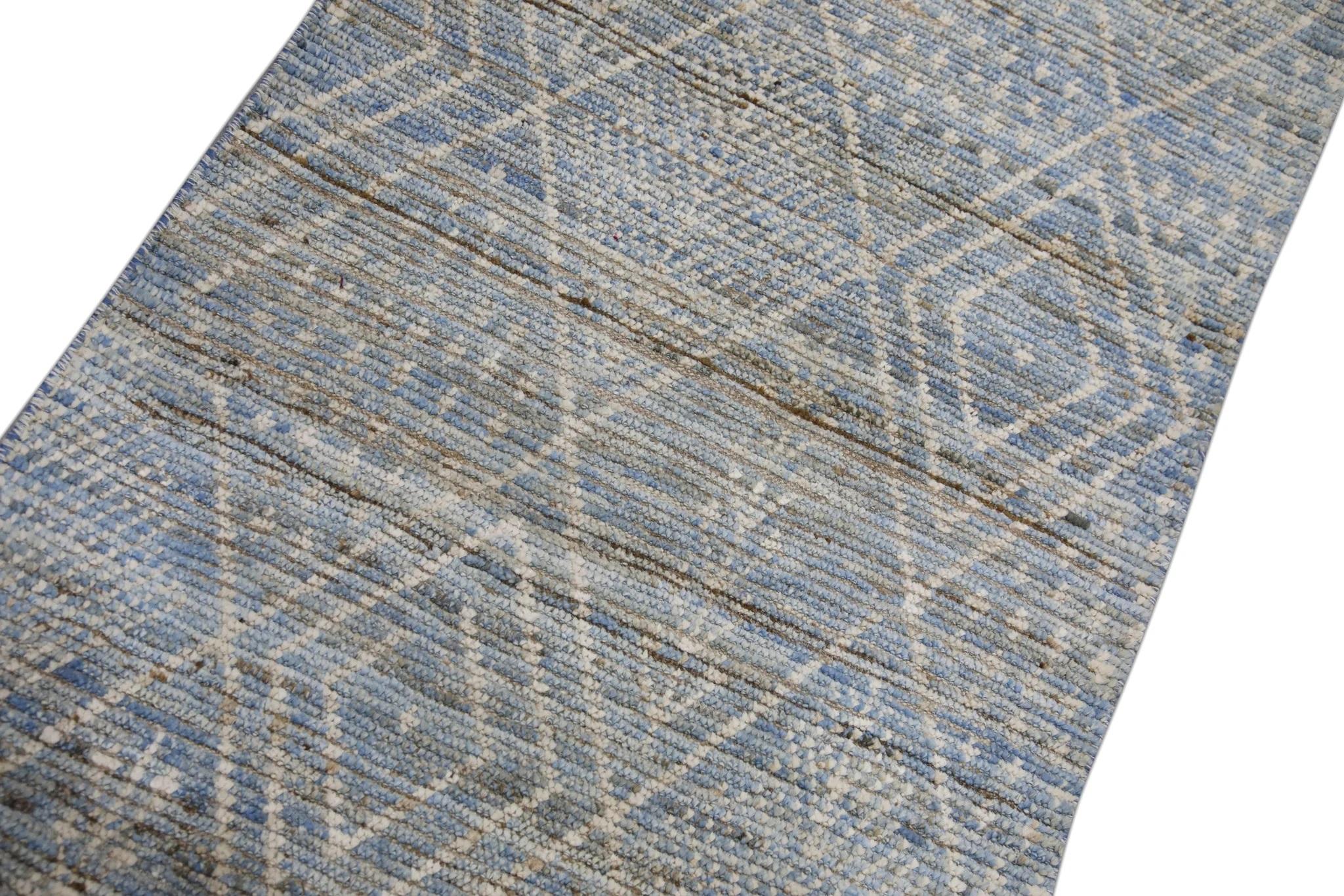 Tappeto turco fatto a mano in lana moderno marrone blu Tulu Runner 2'9