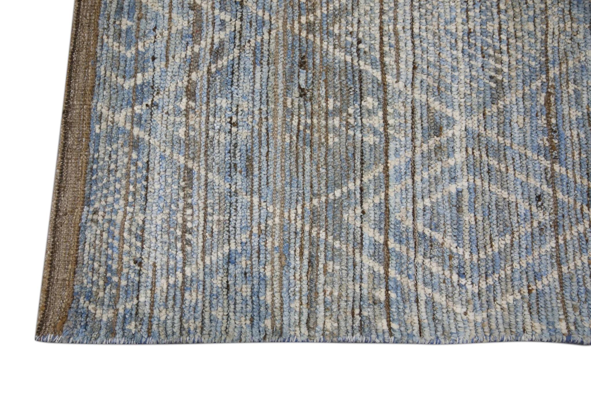 Turco Tappeto turco fatto a mano in lana moderno marrone blu Tulu Runner 2'9