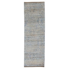 Alfombra turca hecha a mano de lana Moderna Marrón Azul Tulu Runner 2'9" x 9'7"