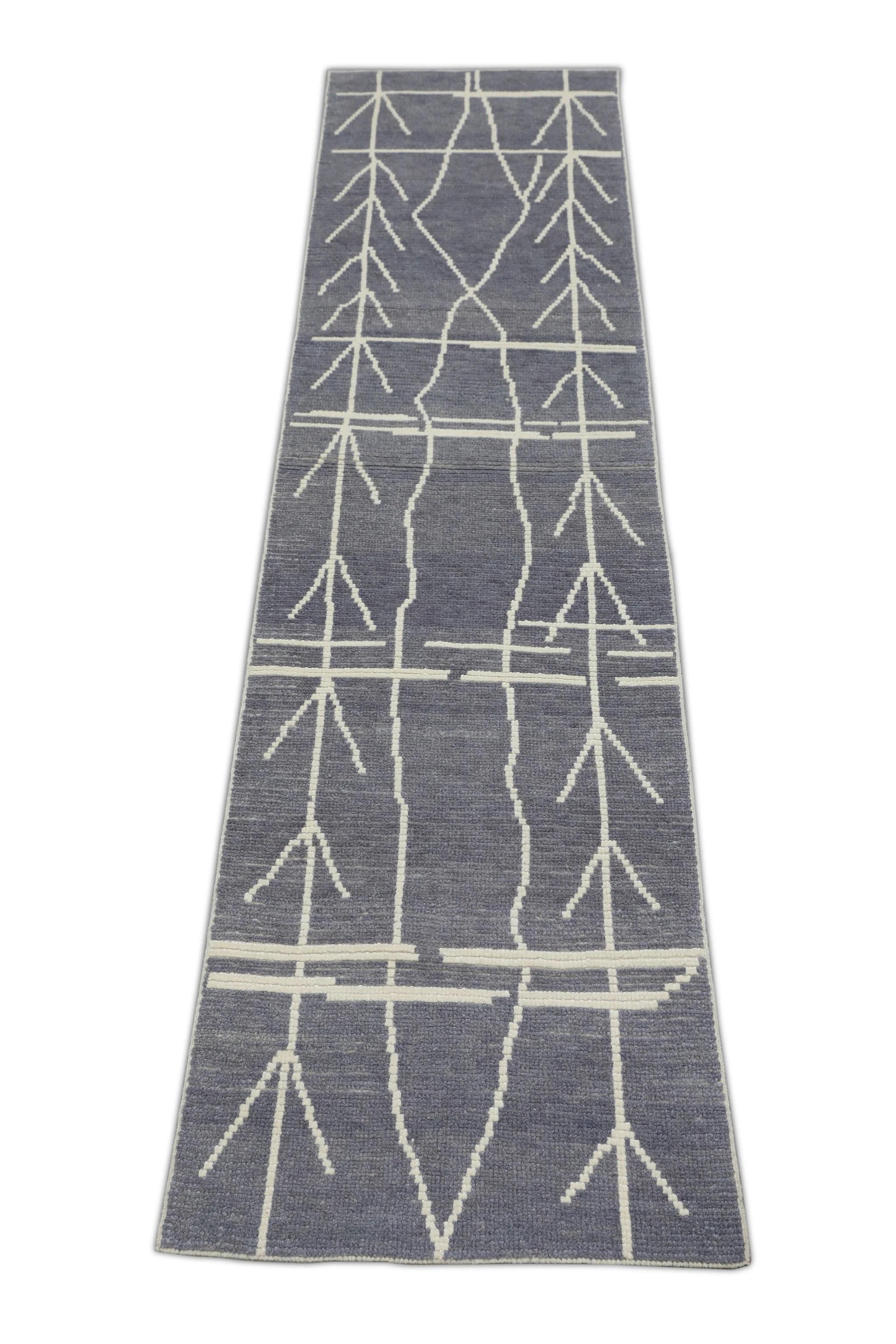Tappeto turco in lana fatto a mano Modern Tulu Blue Gray Runner 2'6
