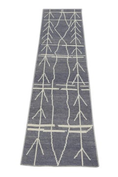 Turkish Handmade Wool Rug Modern Tulu Blue Gray Runner 2'6" x 10'4"