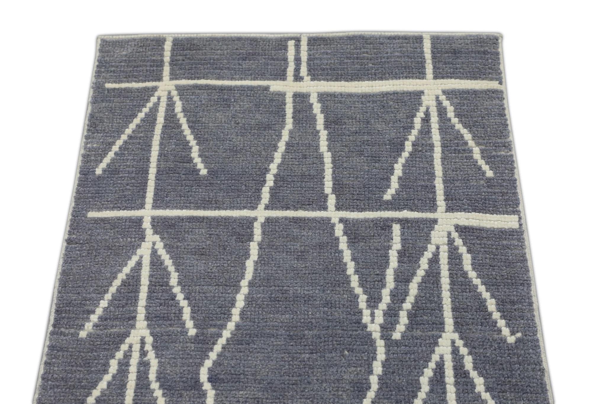 Turco Tappeto turco in lana fatto a mano Modern Tulu Blue Gray Runner 2'6