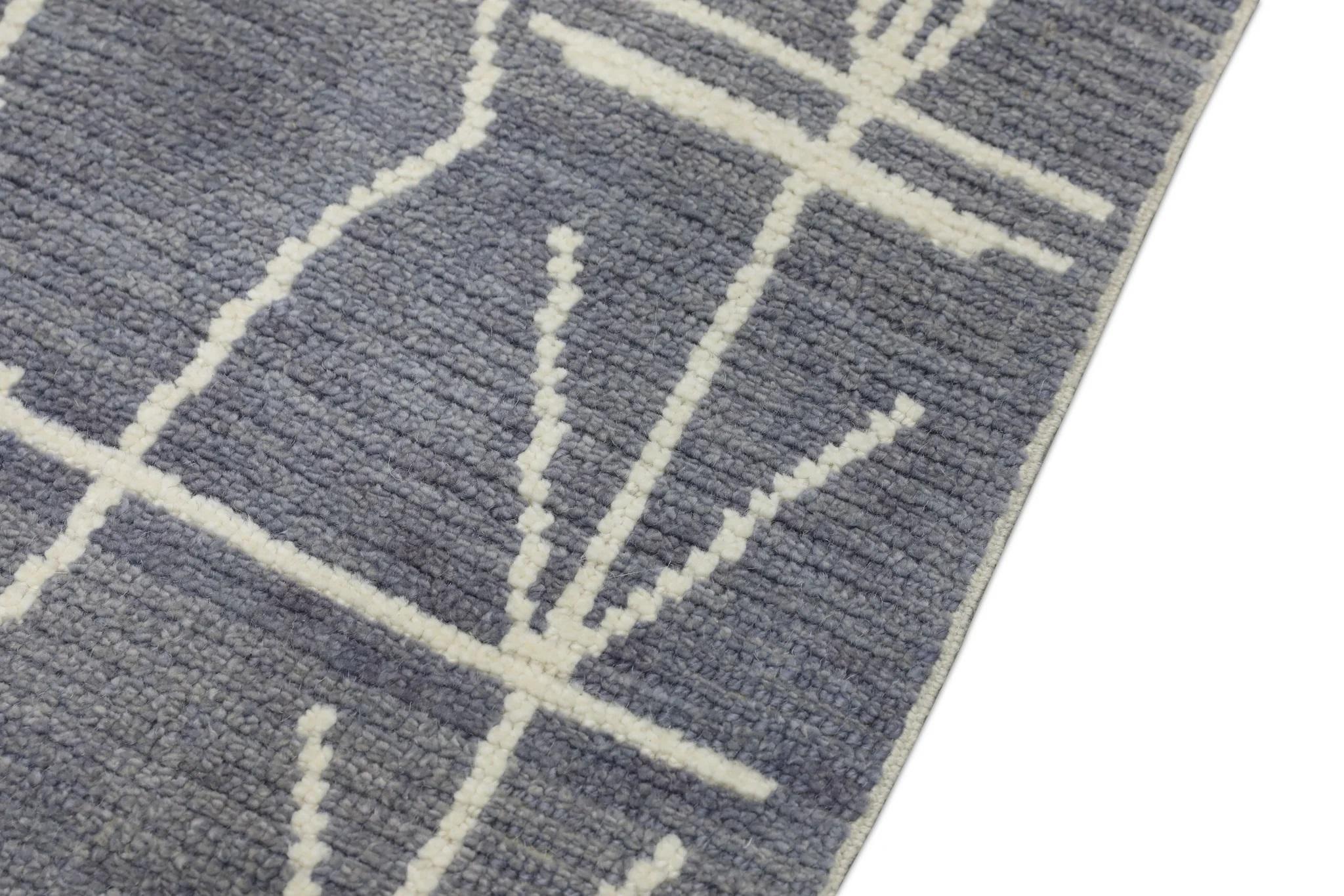 Tappeto turco in lana fatto a mano Modern Tulu Blue Gray Runner 2'6