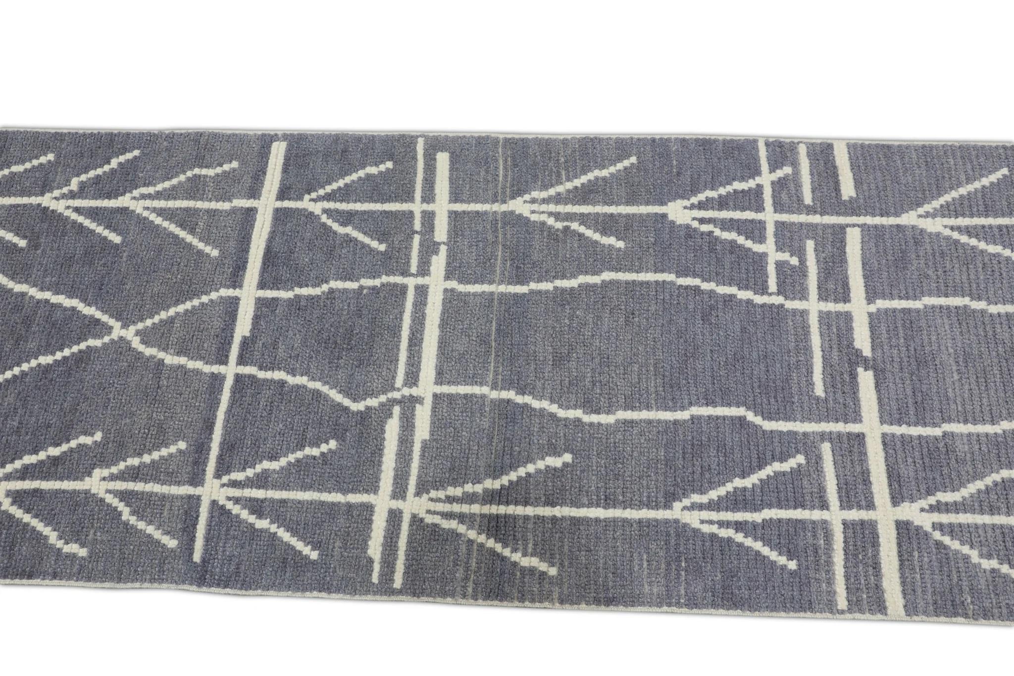XXI secolo e contemporaneo Tappeto turco in lana fatto a mano Modern Tulu Blue Gray Runner 2'6