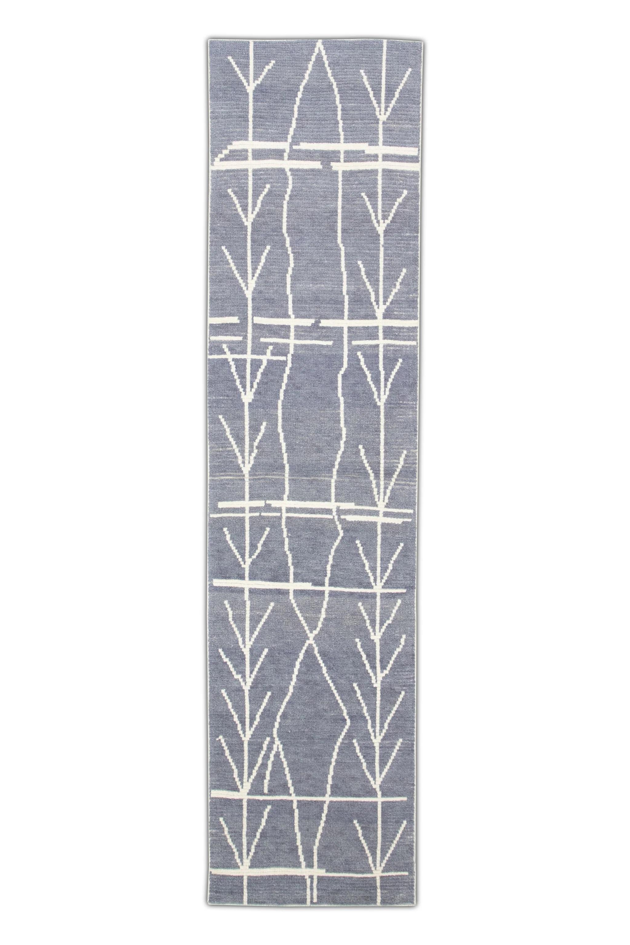 Lana Tappeto turco in lana fatto a mano Modern Tulu Blue Gray Runner 2'6