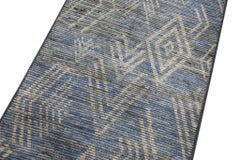 Turkish Handmade Wool Rug Tulu Runner Brown Blue Geometric Design 2'10" x 8'2"