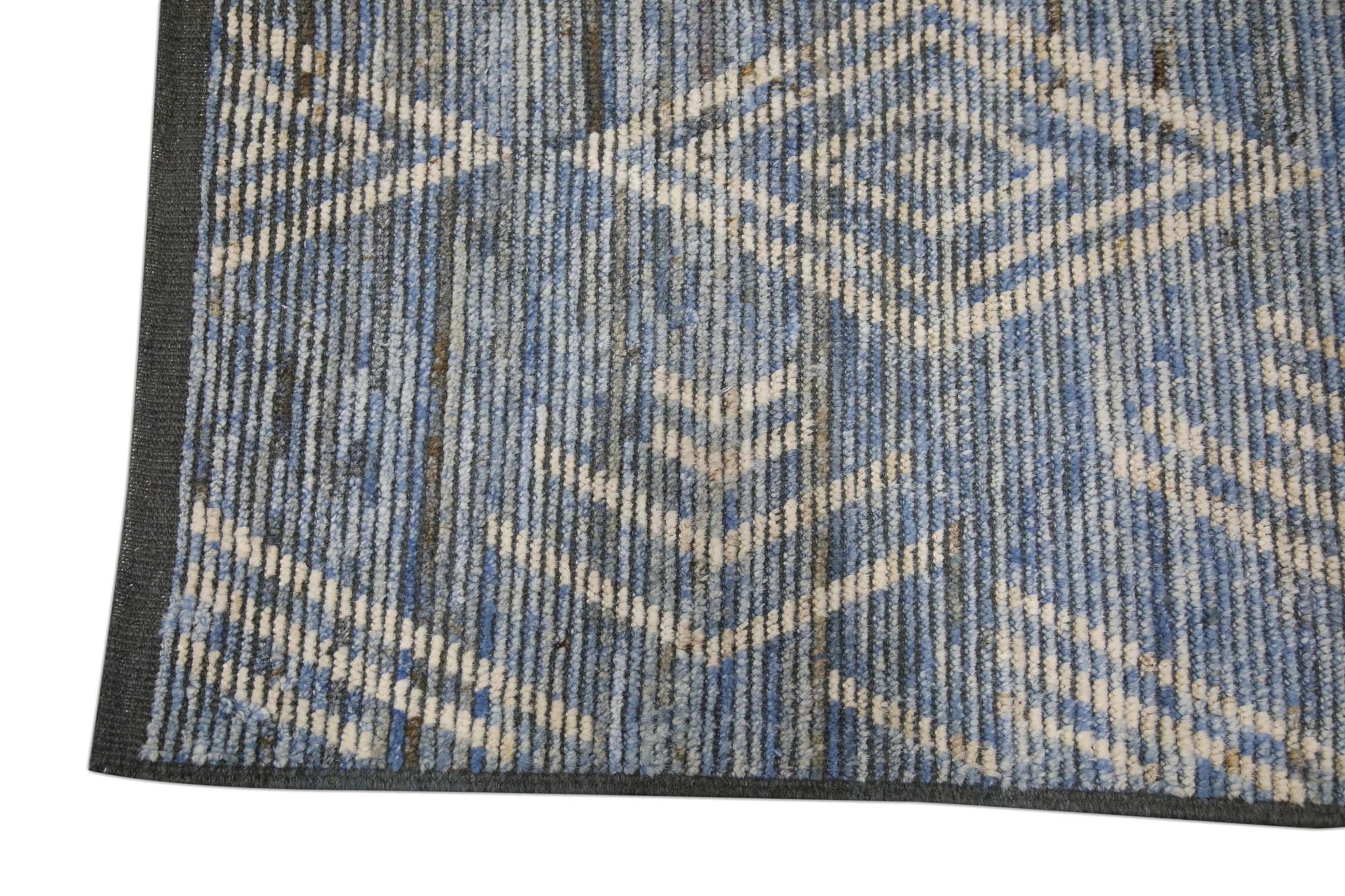 Türkischer handgefertigter Wollteppich Tulu Runner Brown Blue Geometric Design 2'10