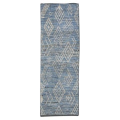Tappeto turco di lana fatto a mano Tulu Runner Marrone Blu Design Geometrico 2'10" x 8'2"