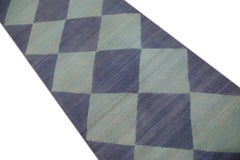 Turkish Handmade Wool Runner Kilim Rug Blue Flatweave 2'10" X 12'6"