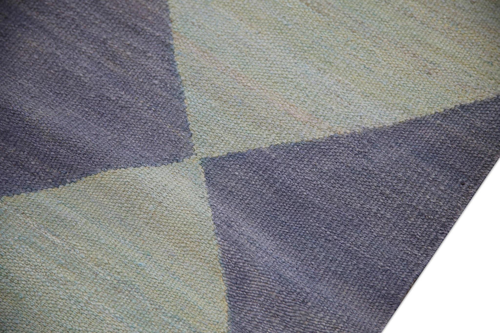 Türkischer handgefertigter Woll-Läufer-Kelim-Teppich in Blau mit Flachgewebe 2'10