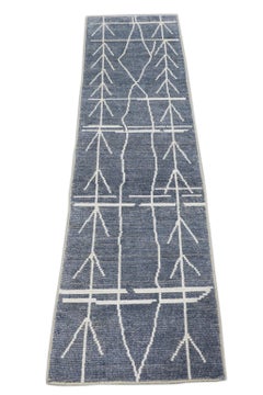 Turkish Handmade Wool Tulu Blue Runner Rug Early 21st Century 2'10" x 10'6"