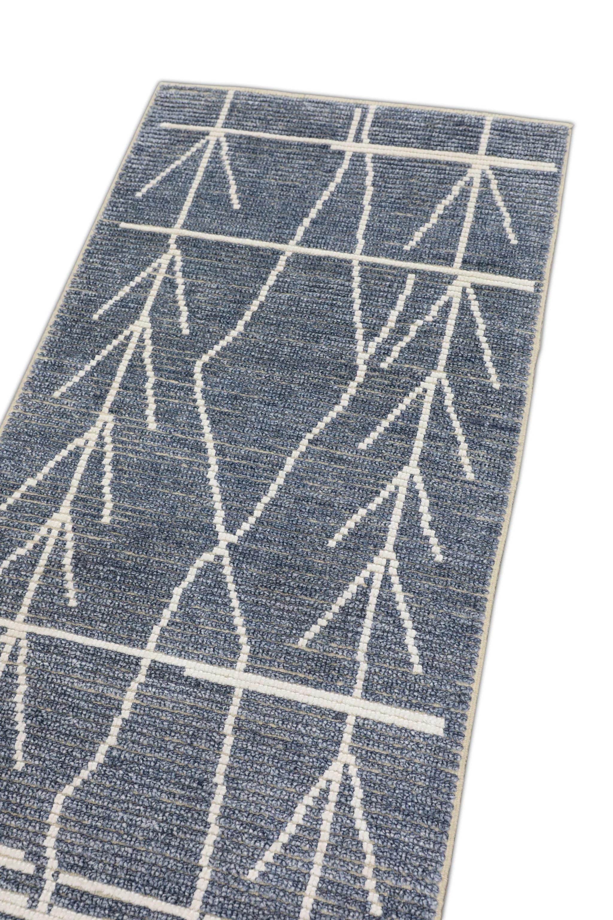 Moderno Tappeto runner turco in lana Tulu blu fatto a mano all'inizio del 21° secolo 2'10