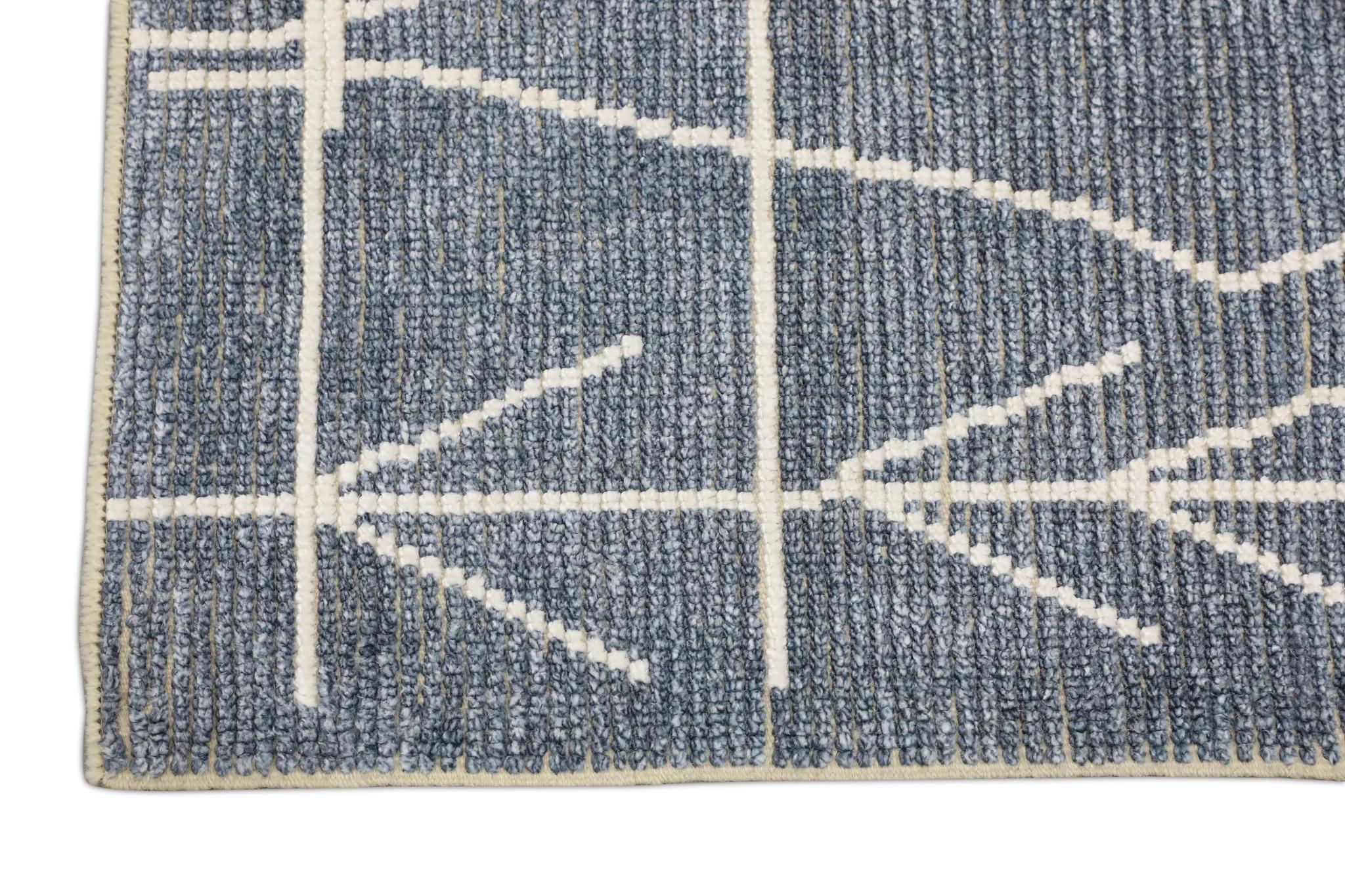 Tintura vegetale Tappeto runner turco in lana Tulu blu fatto a mano all'inizio del 21° secolo 2'10