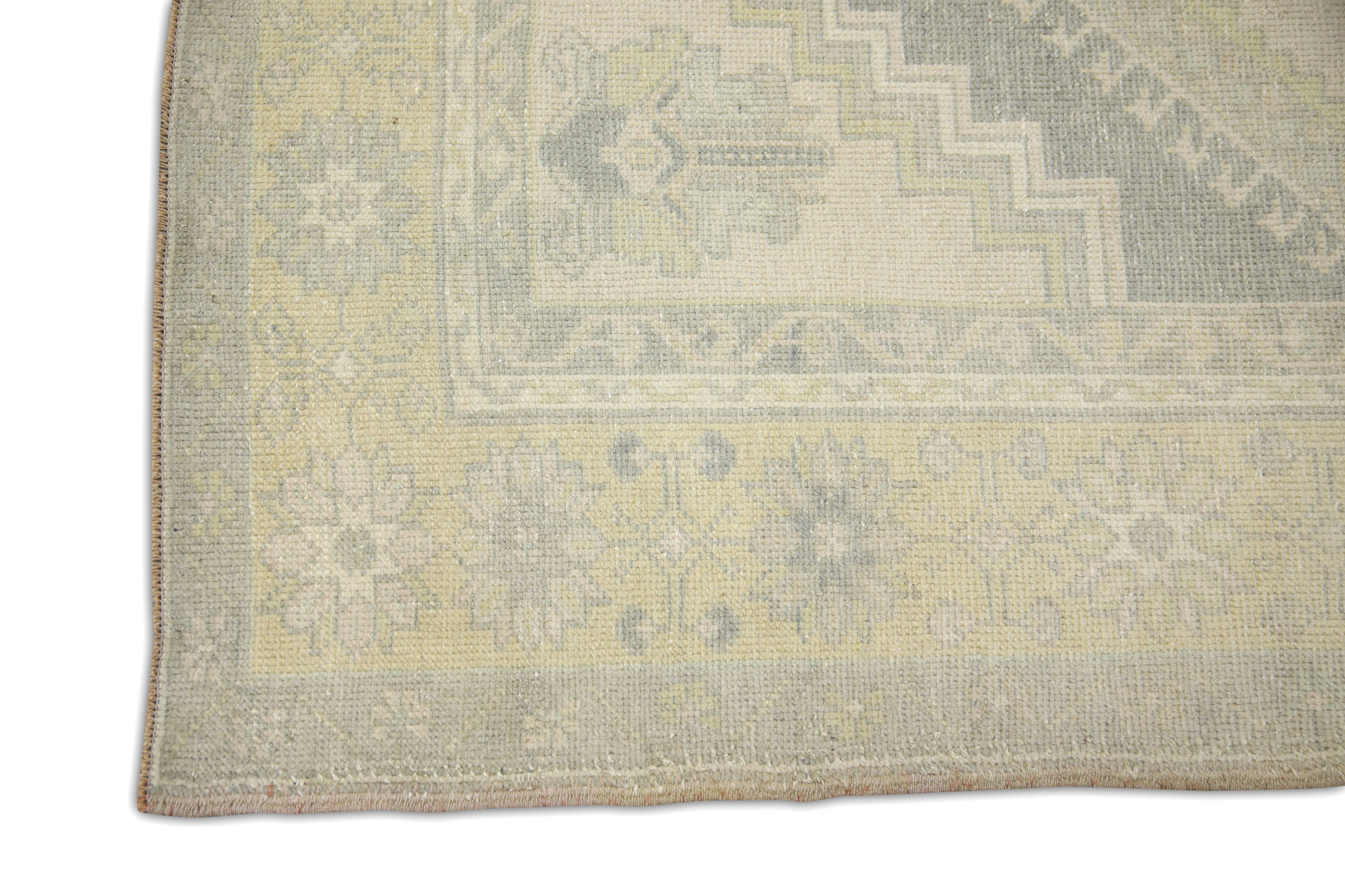 Turkish Handwoven Wool Rug Gray & Beige Vintage Rug 4' x 7'3