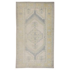 Turkish Handwoven Wool Rug Gray & Beige Vintage Rug 4' x 7'3"