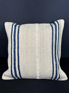 Turkish Hemp Pillow Cushion Natural Beige Blue Cushion Cover 20x20 #18166