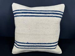 Turkish Hemp Pillow Cushion Natural Beige Blue Cushion Cover  20"x20" #18189