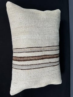 Coussin en chanvre turc - Housse de coussin beige naturel et marron - 16" x 24" #30110