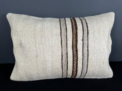 Coussin en chanvre turc - Housse de coussin beige naturel et marron - 16" x 24" #30110